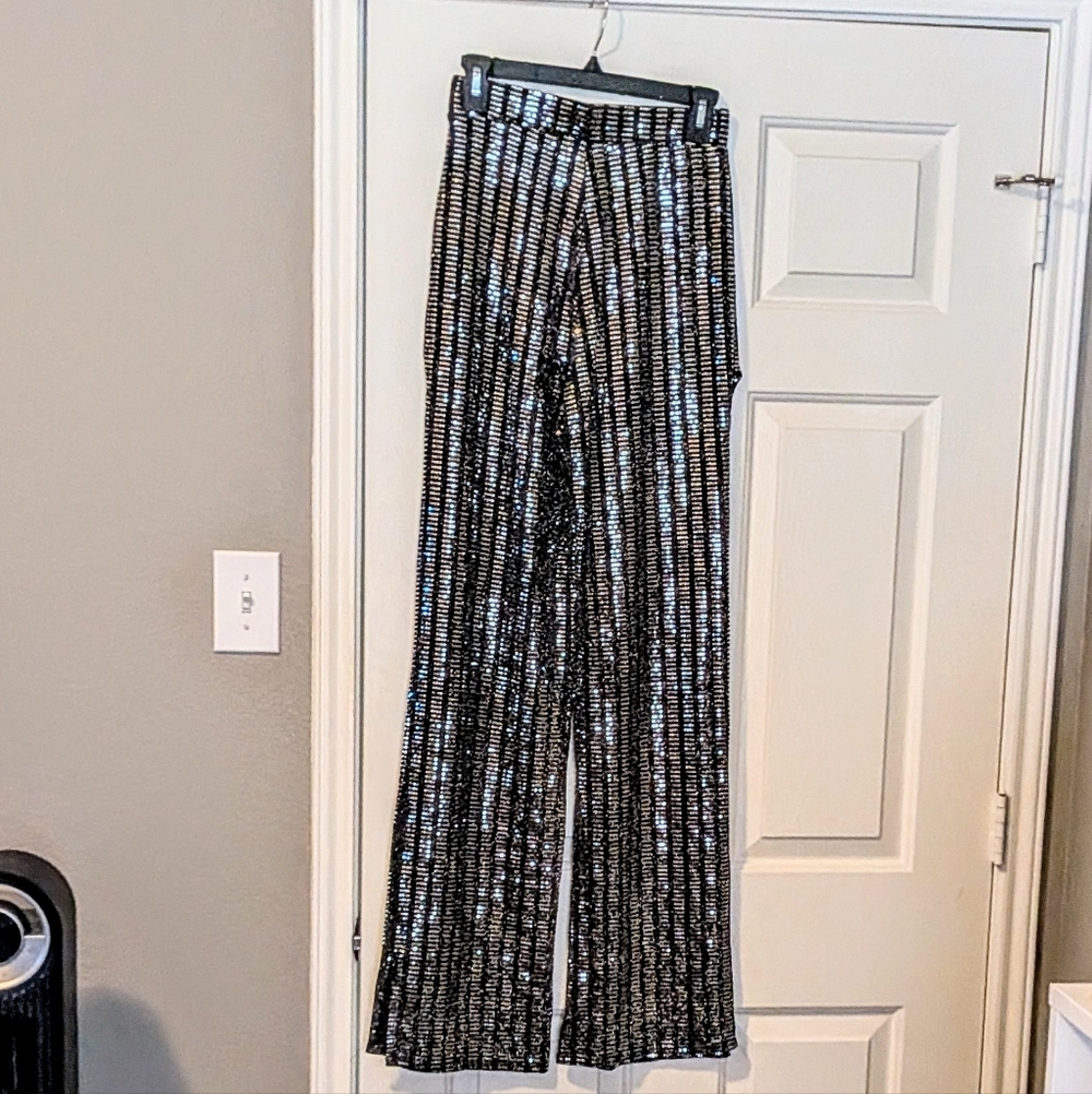 Black and Silver Sequined Striped Pants